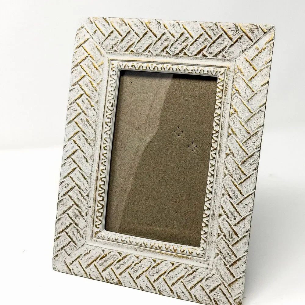 Nicole Miller Home Distressed White Gold 5x7 Picture Frame Textured Beach Farm